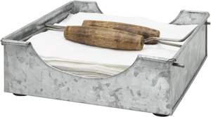 Galvanized Metal Flat Napkin Holder with Wood Handles Organizer for Dining <b>Tables</b> Home Decor and Restaurant Use WB INC INDIA - Product Image 5