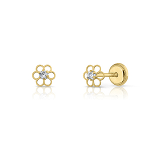 Orecchini base in oro pietra CZ per bambini con Design a fiore vuoto con base gioielli per bambini in pietra CZ - Product Image 1
