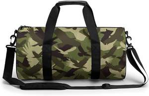 Bolsa de viaje de diseño de camuflaje para exteriores, lona de sarga de algodón encerado barata con adornos de cuero genuino, tiras de poliéster para hombres y mujeres - Product Image 3