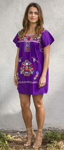 Robe brodée mexicaine pour femmes bleu marine Mini longueur robe mexicaine manches courtes pour femmes - Product Image 2