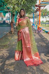 Hilo de seda de diseñador, tejido a mano, suave, con todo el trabajo, contraste, diseñador de borde, moda de fiesta - Product Image 3