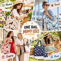 Sac de courses pliable en polyester imprimé, motif chien, résistant, vente en gros OEM, sac de shopping Ripstop, directement de l'usine