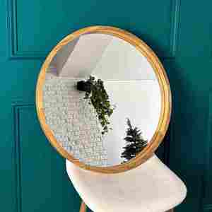 Design personnalisé artisanat miroir art mural décoration intérieure cadre en bois rond décoratif exportateur indien avec qualité d'exportation - Product Image 4