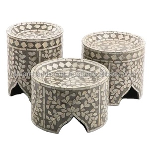 Juego Bandejas para servir de 2 tazas redondeadas con acabado de incrustaciones de hueso de lujo y soporte de plato plegable para uso doméstico - Product Image 1