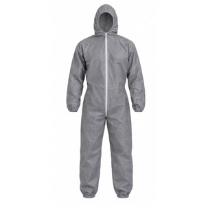Combinaison de protection grise à capuche avec fermeture éclair sur le devant et poignets élastiques pour vêtements de travail - Product Image 2