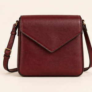 Pochette vintage en cuir pleine fleur de vache pour femme - Fermeture à rabat couleur sang de bœuf, style estival, logo personnalisé, OEM, ODM, vente en gros - Product Image 1