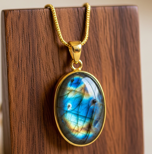 Personnalisable Chaîne Dainty en Argent Sterling 925 Or 18K Forme Ovale Pendentif Bohème Naturel labradorite Guérison Cristal Mode - Product Image 2