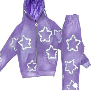 2025 nueva llegada Unisex mejor invierno Sun Fade impreso cremallera sudaderas con capucha y pantalón acampanado dentro de seda algodón polar trajes de chándal - Product Image 4