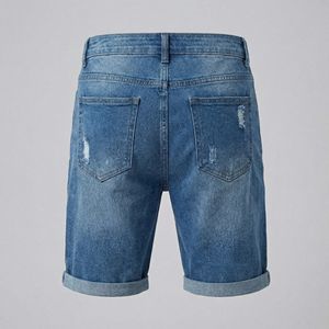 Mens <b>denim</b> shorts with premium <b>stretch</b> <b>fabric</b>, distressed ripped design, mid-rise fit, durable stitching, casual summer wear - Product Image 6