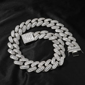 VVS Moissanite Baguette Cut Diamond 15mm Fine White Gold 925 Sterling Silver Cuban Link Bracelet pour les fêtes classiques Mariages - Product Image 4