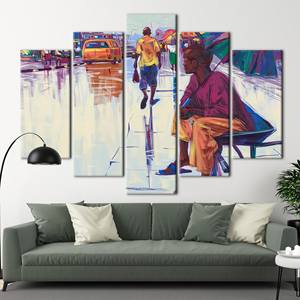 ผ้าใบพิมพ์ลายถนนแอฟริกันที่มีชีวิตชีวา-ศิลปะวันที่ฝนตกในเมืองสีสันสดใส5P ผสม: ห่อแกลเลอรี่ - Product Image 1