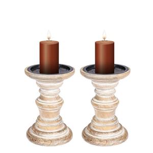 Bougeoir chauffe-plat en bois rustique ensemble de 2 artisanat décoratif support conique en bois à la main photophore bougeoir noël - Product Image 1