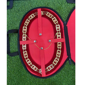 Collier de chaîne tricolore en velwet maçonnique Shriner 3 couleurs en rouge vert et jaune avec strass à une et deux rangées en 2025 - Product Image 2