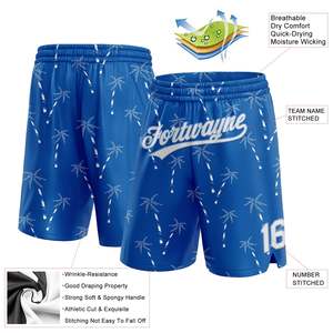 Pantalones cortos personalizados Royal White-Light Blue 3D Pattern Hawaii Palmeras Pantalones cortos de baloncesto Ropa deportiva ommiz industry - Product Image 2