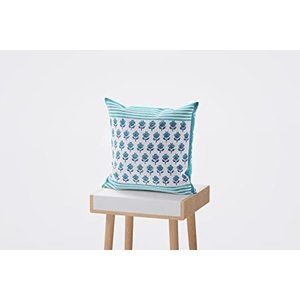Juego de funda de cojín de algodón con estampado de bloque verde Buti de Rajasthani hecho a mano (5 piezas) 40x40cm - Product Image 3
