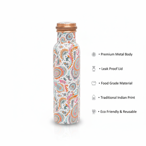 Bouteille d'eau en cuivre pur en gros, 1 litre |   Vaisselle ayurvédique anti-fuite en laque imprimée Meena Designer - Product Image 3