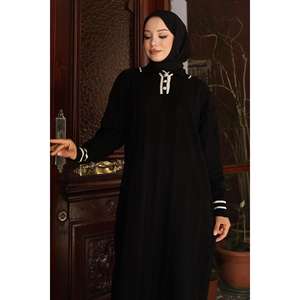 เดรสไหมพรมยาวทรงลำลองประดับกระดุมสีดำ ดีไซน์หรูหราทันสมัย ผลิตตามแบบ ODM ไซส์ XS ถึง 5XL พร้อมซิปตกแต่งและดีไซน์ผ่าข้าง - Product Image 2