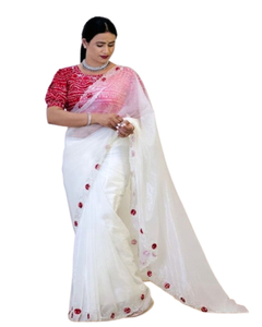Nuevo Lanzamiento KUNJ CREATION, Sari Moderno de Diseño para Mujer, en Seda Organza Suave con Hilos Múltiples y Bordados, Ideal para Fiestas y Festivales - Product Image 1