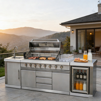 Meubles de cuisine extérieure de luxe pour jardin, en acier inoxydable, avec barbecue à gaz LP américain, table de barbecue, grilles de barbecue pour food truck