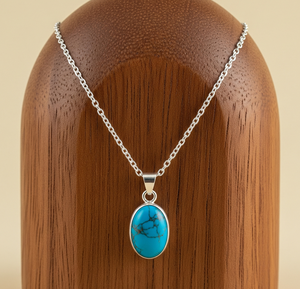 Vente chaude 925 Sterling Silver Dainty Chaîne Bohème Style Pendentif Naturel Turquoise Guérison Cristal De Mode Pendentifs Charmes - Product Image 1