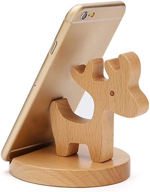 Attractive Wooden Animal Style Phone Holder Decorative Moveable Rotating Charging Station Natural Polished Desktop Use Stand