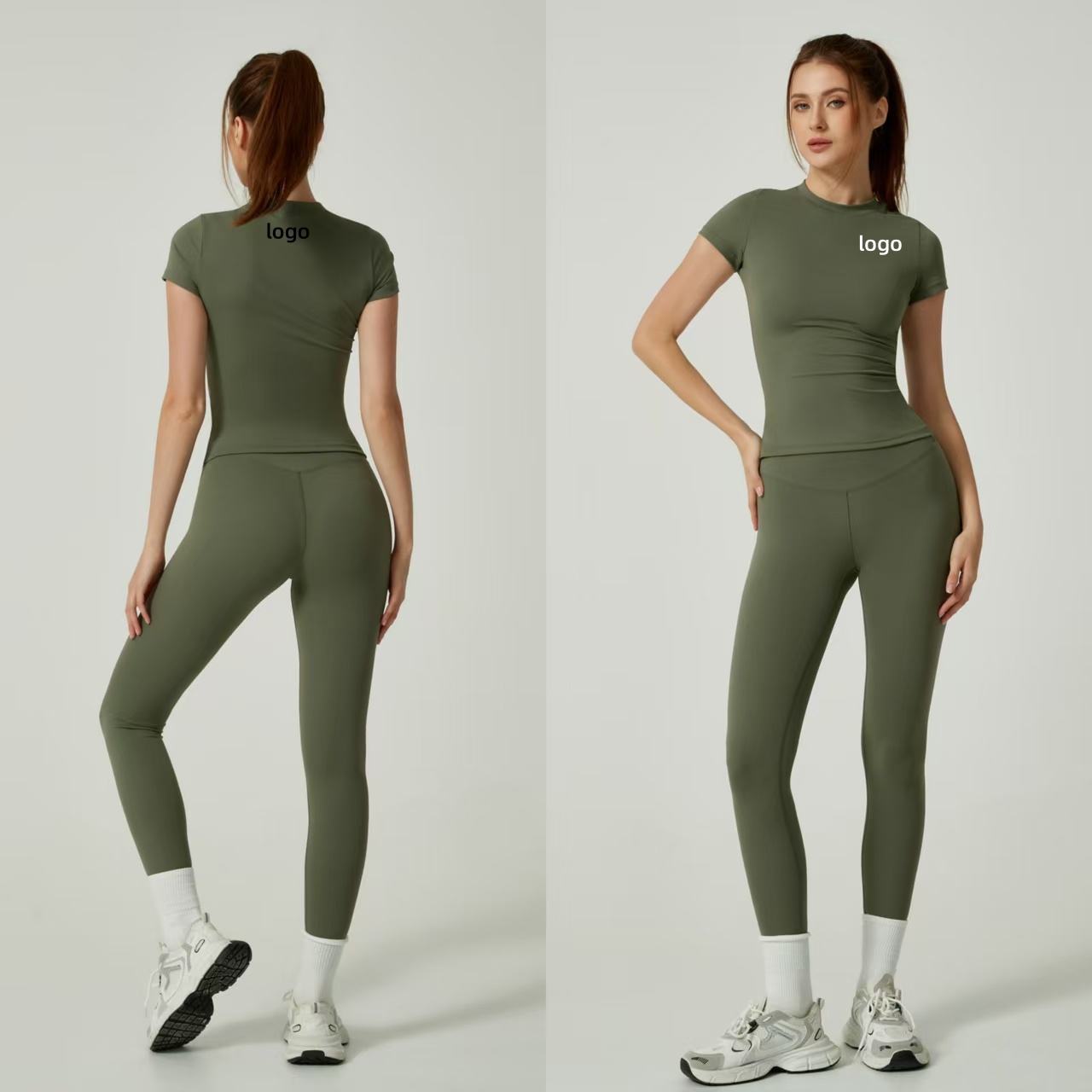 Lanyu Two-Piece Women's Sports Set Breathable Elastic Waist Short-Sleeved Pants Lightweight Plus Size Gym Fitness Exercise