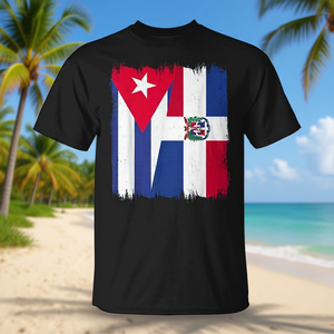 T-shirt con grafica bandiera di Cuba e Repubblica Dominicana per bambini e taglie forti, con funzione compressa per uso promozionale - Product Image 2