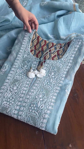 Designer Tabby Organza Jaune et Couleur Ciel Fil Lourd Brodé Top de Travail Manches Longues Avec Palazzo & Ensemble Dupatta - Product Image 2