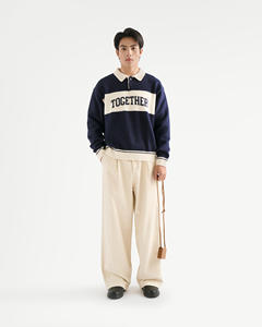 Suéter de Punto a Rayas de Manga Larga Casual de Invierno para Hombre, 100% Acrílico, Transpirable, Cuello Camisero, Anti-Pilling, Secado Rápido - Product Image 3