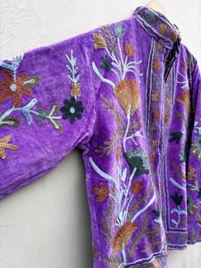 Chaqueta corta de algodón con bordado Suzani de tela suave hecha a mano para mujer, abrigo bohemio para mujer - Product Image 6