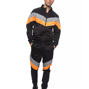 Men's Reflective Striped Jogging 100% Cotton Tracksuit Full Zipper Jacket & <b>Track</b> Pant Tracksuits Set - Product Image 1