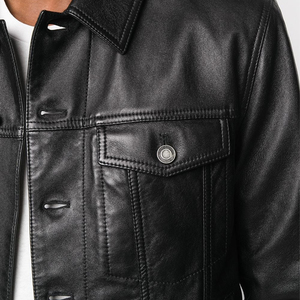 แจ็คเก็ตหนัง PU ดีไซน์วินเทจแบบแยกชิ้นสำหรับผู้ชาย ปกพับได้ สไตล์ลำลอง สำหรับฤดูหนาว แจ็คเก็ตขี่มอเตอร์ไซค์ ขายส่ง - Product Image 5