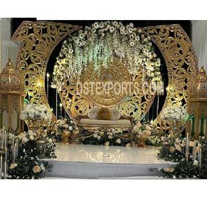 Gorgeous Traditional C Style FRP Golden Backdrop Frame <b>Set</b> Glitter Gold Stage <b>Decor</b> for Weddings - Product Image 1