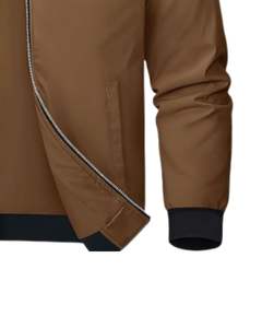 แจ็คเก็ตบราวน์บอมเบอร์สำหรับผู้ชาย คอเสื้อแบบริบสีดำ ซิปด้านหน้า น้ำหนักเบา สไตล์ลำลอง สตรีทแวร์ สีน้ำตาลคาเมล - Product Image 5