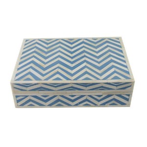 Boîte de rangement pour bijoux en os, faite à la main, couleur bleue, motif floral - nouvel article - Product Image 2