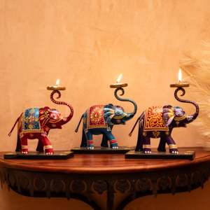 Set of 3 Upside Trunk <b>Elephants</b> with Tea Light Holders for Home <b>Decoration</b> - Product Image 1