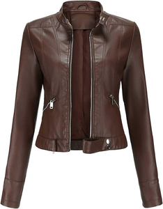 2025-26 Nuevas prendas de vestir cortas de cuero a prueba de viento con estilo Chaquetas de cuero para mujer Chaqueta de cuero de manga larga al mejor precio - Product Image 4
