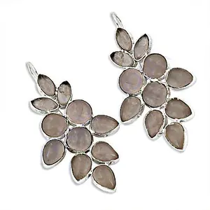 Boucles d'oreilles en cristal floral, argent 925, quartz rose, boucles d'oreilles pendantes pour femmes - Product Image 3