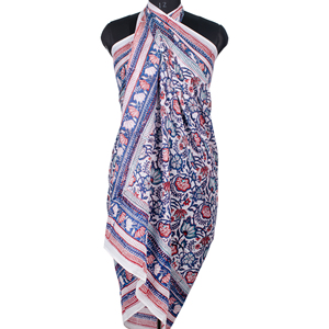 Vente chaude Blanc Coton Sarong Paréo Indien Floral Bloc Imprimé Voile Écharpe À La Main De Luxe Plage Couverture Traditionnelle Châles - Product Image 2