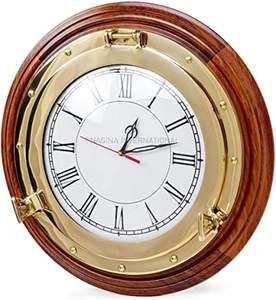 Reloj de pared de latón náutico con acabado antiguo, reloj de barco con forma de ojo de buey decorativo para oficina en casa de Metal a la venta - Product Image 3