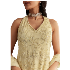 Georgette ivoire Kurta Palazzo sertie avec Dupatta vente en gros de vêtements ethniques pour femmes OEM usine fournisseur en vrac tenue de mode personnalisée - Product Image 3