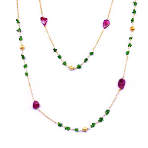 Plata tradicional de Ley 925 chapada en oro Tsavorita espinela piedras preciosas asequible señoras usan collar de cadena larga - Product Image 2
