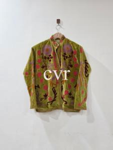 Chaqueta de Terciopelo con Bordado Floral a Mano, Talla Grande para Mujer, Cuello Mao, Manga Larga, Cierre de Cremallera, para Otoño - Product Image 1