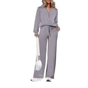 Survêtement pour femme de qualité supérieure, 100% coton, style uni, surdimensionné, deux pièces - Product Image 1