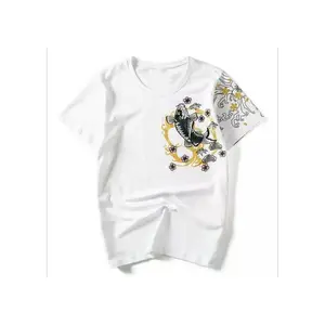 최신 스타일 여름 패션 캐주얼 브랜드 편지 자수 남성 티셔츠 화이트 컬러 자수 티셔츠