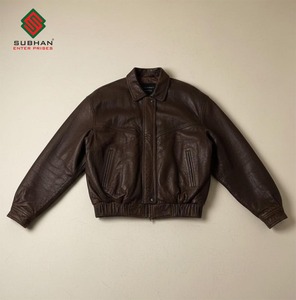 Blouson aviateur décontracté en cuir synthétique pour homme, style vintage des années 90, marron vieilli, coupe oversize, fermeture éclair, service OEM - Product Image 1