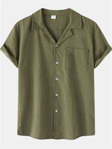 100% Soft Fabric Short Sleeve Fabric Plain <b>Shirt</b> Embellished Non-Stretch Summer <b>Men</b> Clothing - Product Image 3