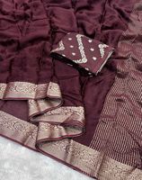 Sari en viscose chinon à motif tissé avec pièce de chemisier en soie Dola Banarasi – Élégant, de créateur, pour mariage, vente en gros