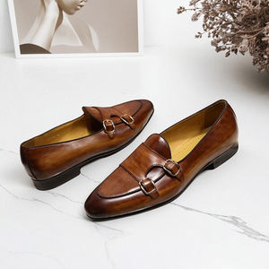 Mocassini Formali da <span class=keywords><strong>Uomo</strong></span> in Vera Pelle di Vacchetta, <span class=keywords><strong>Scarpe</strong></span> in Pelle con Doppia Fibbia Monk Strap, Realizzate a Mano con Processo di Invecchiamento - Product Image 4