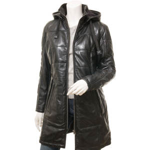 2025 nuevo diseño personalizado de alta calidad con capucha chaquetas largas de cuero para mujer a precio mayorista chaqueta de cuero para mujer con cremallera frontal - Product Image 3